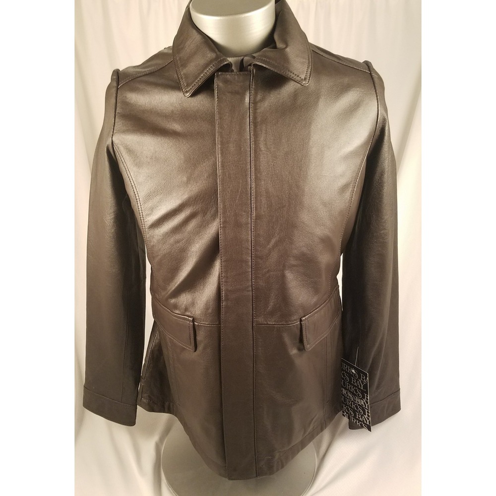 Burks Bay Hipster Field Large Jacket Leather Full Front Zipper Adjustable Strap